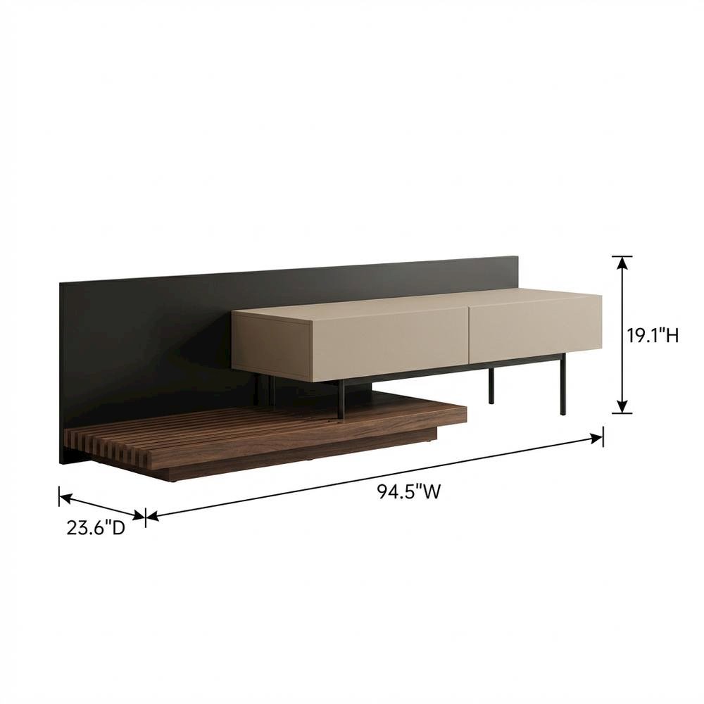 Modern Beige Walnut TV Stand with Engineered Wood Construction