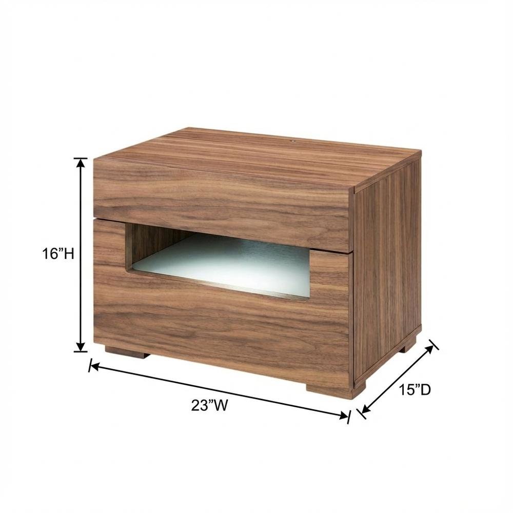 Walnut Nightstand with Contemporary Led Lighting for Bedroom