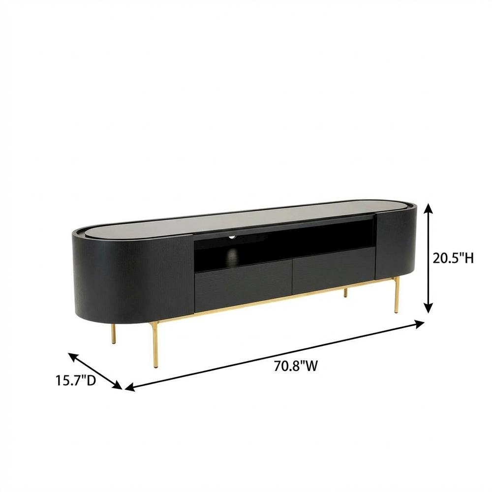 Black Mid-Century Modern TV Stand with Engineered Wood and Brass Accents