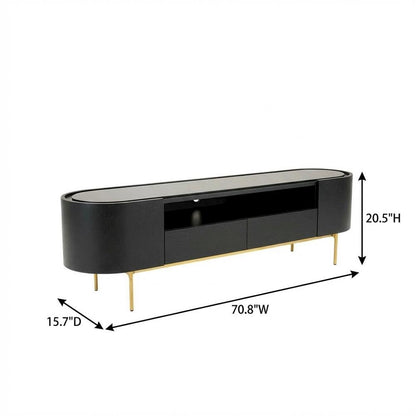 Black Mid-Century Modern TV Stand with Engineered Wood and Brass Accents