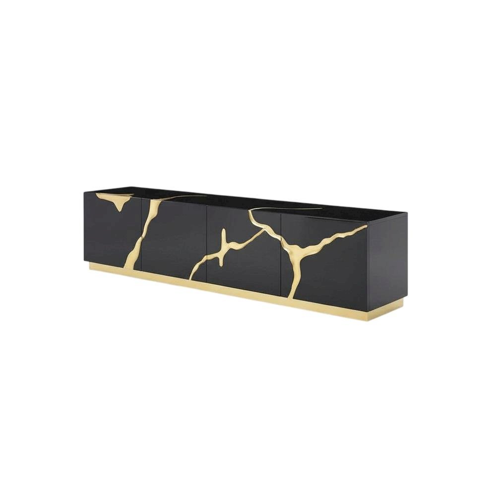 Black Contemporary TV Stand with Engineered Wood Finish and Metallic Accents