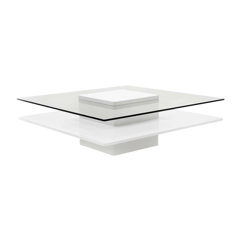 White Glass Coffee Table with MDF Base and Modern Design for Living Room