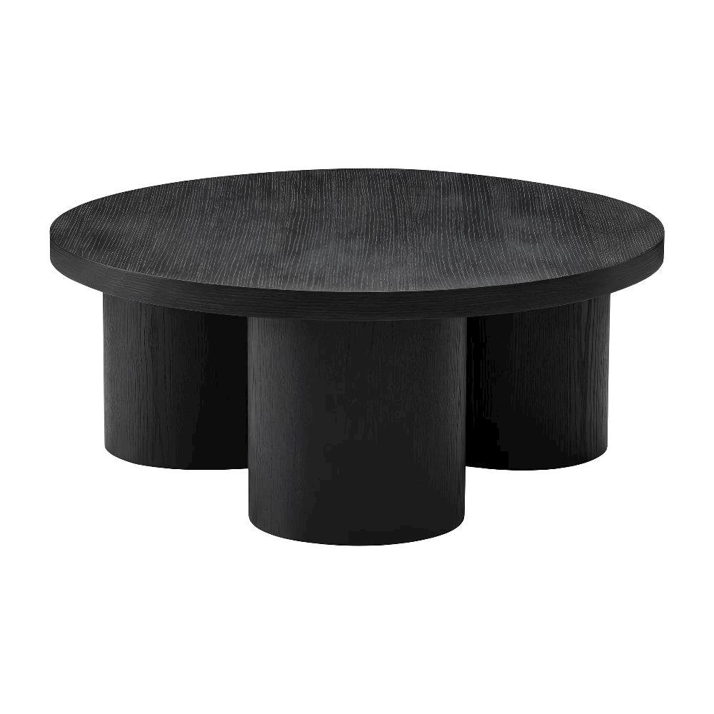 Black Solid and Manufactured Wood Round Coffee Table with Durable Finish