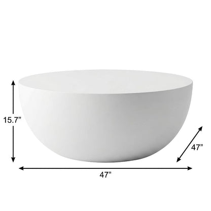 White Concrete Round Coffee Table with Modern Design and Solid Construction