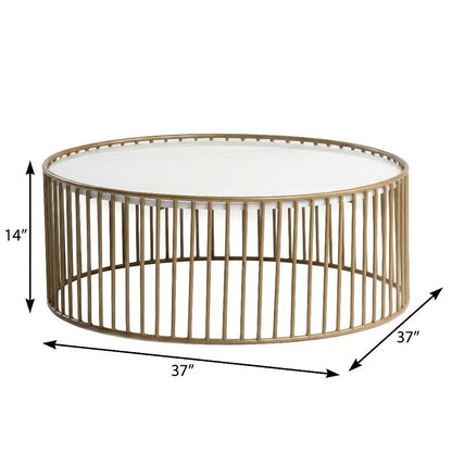 White Round Faux Marble Coffee Table with Metal Base and Modern Design