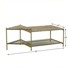 Marble Coffee Table with Glass Top and Brass Iron Frame Free Form Design