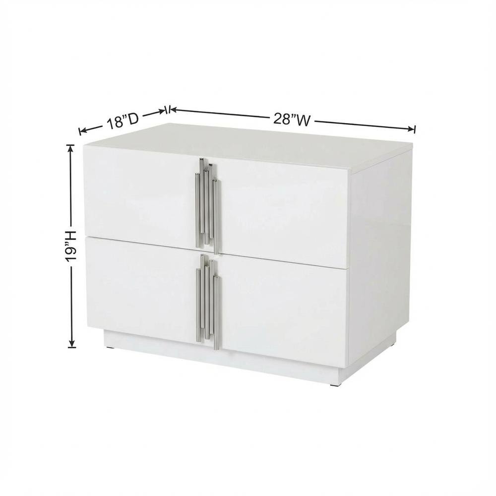 White and Stainless Steel Nightstand with Modern Design