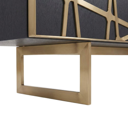 Modern Black TV Stand with Engineered Wood and Gold Accents for Living Room