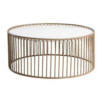 White Round Faux Marble Coffee Table with Metal Base and Modern Design