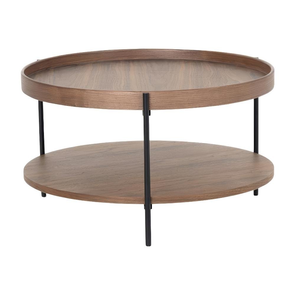 Brown Manufactured Wood Coffee Table with Iron Frame Sturdy Modern Design
