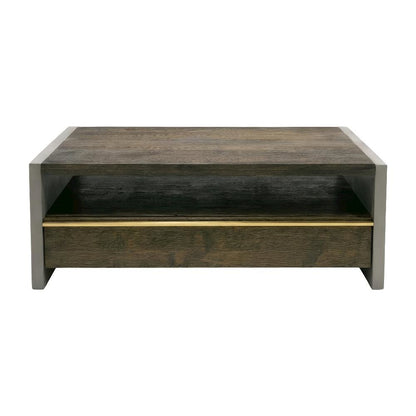 Brown Solid Wood and Concrete Coffee Table with Walnut Finish and Modern Design
