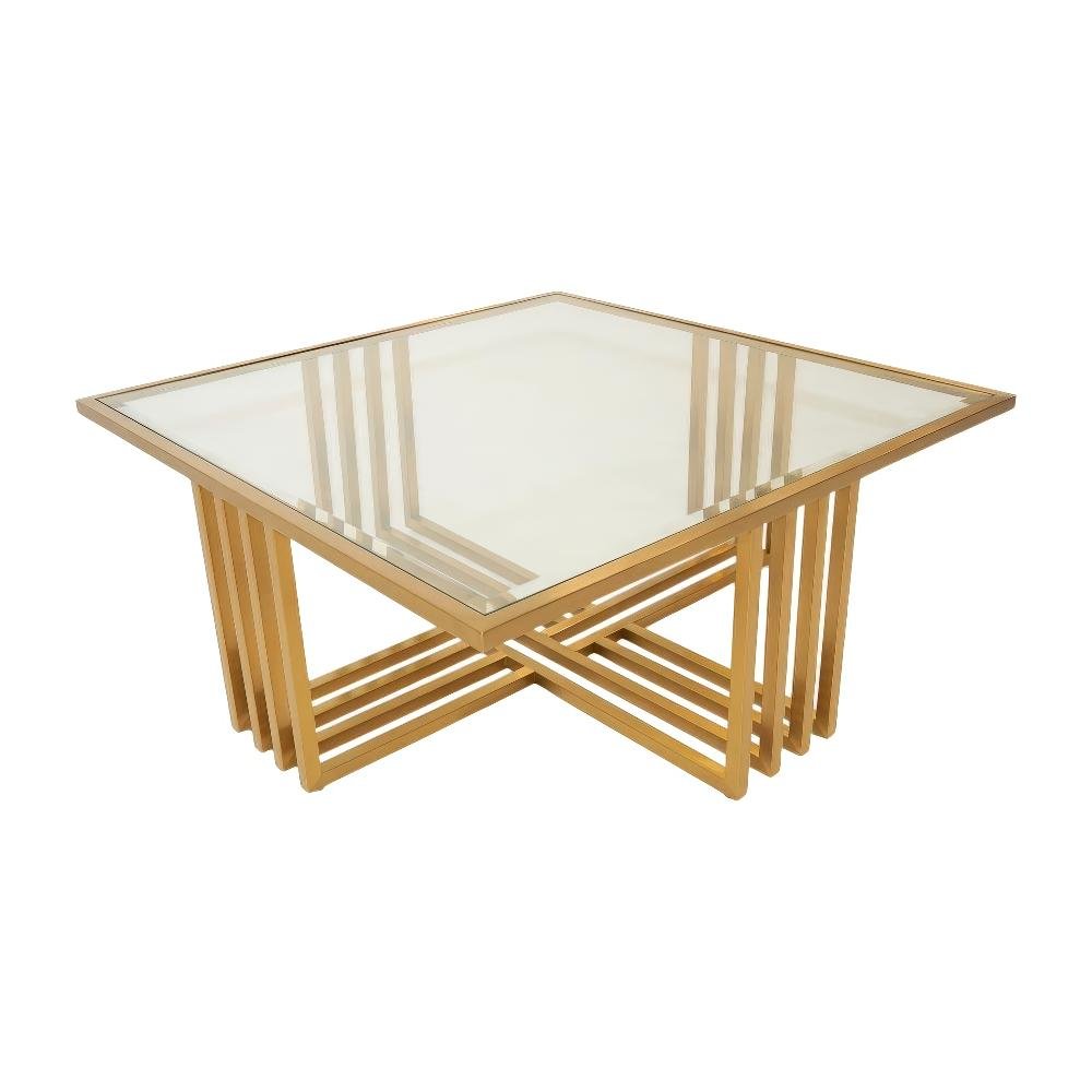 Gold Glass Coffee Table with Clear Glass Top and Steel Frame Stylish Design