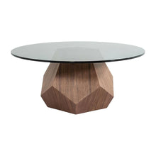 Brown Glass and Veneer Coffee Table with Mid-Century Style and Walnut Finish