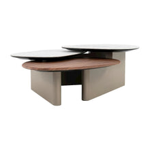 Brown Ceramic Top Coffee Table with Walnut Base, Sturdy Manufactured Wood Frame