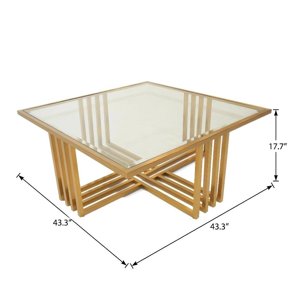 Gold Glass Coffee Table with Clear Glass Top and Steel Frame Stylish Design