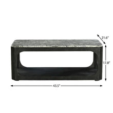 Marble Granite Coffee Table with Solid Wood Base Black Rectangular Design
