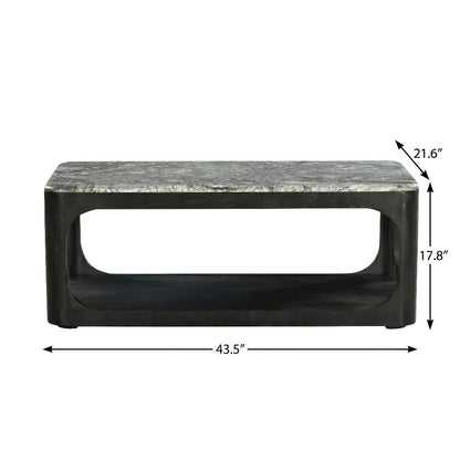 Marble Granite Coffee Table with Solid Wood Base Black Rectangular Design