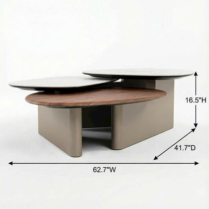 Brown Ceramic Top Coffee Table with Walnut Base, Sturdy Manufactured Wood Frame