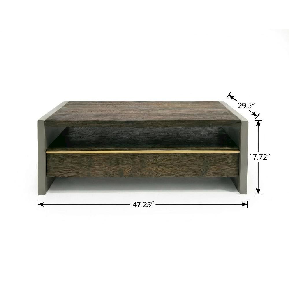 Brown Solid Wood and Concrete Coffee Table with Walnut Finish and Modern Design
