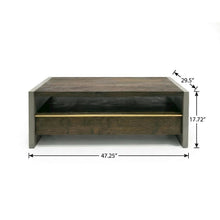 Brown Solid Wood and Concrete Coffee Table with Walnut Finish and Modern Design