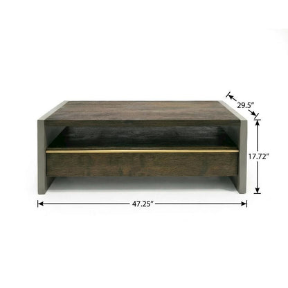 Brown Solid Wood and Concrete Coffee Table with Walnut Finish and Modern Design