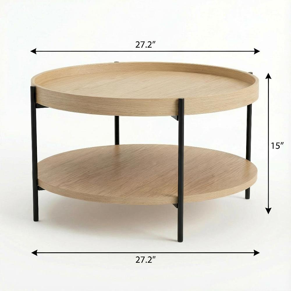 Brown Manufactured Wood Coffee Table with Iron Frame Single Piece