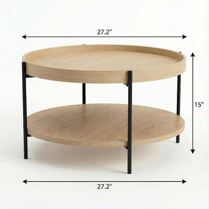 Brown Manufactured Wood Coffee Table with Iron Frame Single Piece