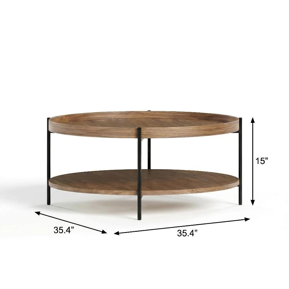 Veneer Round Coffee Table with Manufactured Wood and Metal Frame, Large