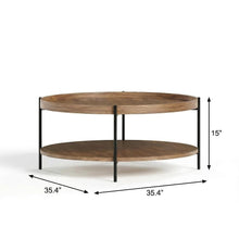 Veneer Round Coffee Table with Manufactured Wood and Metal Frame, Large