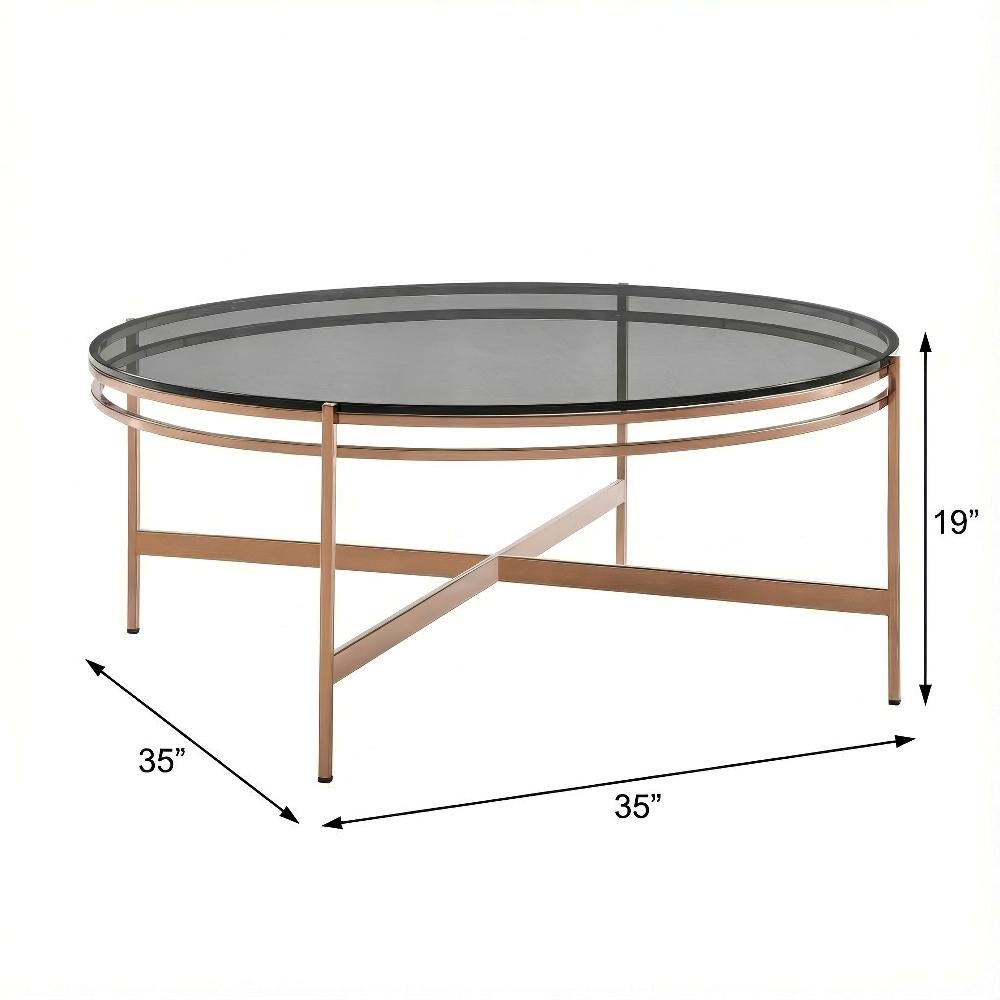Glass Coffee Table Gold Frame with Stainless Steel Base and Modern Design