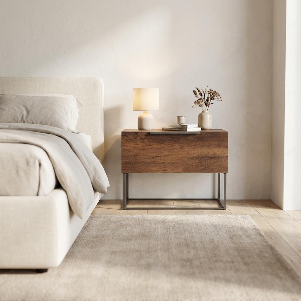 Walnut Nightstand with Modern Design and Compact Storage