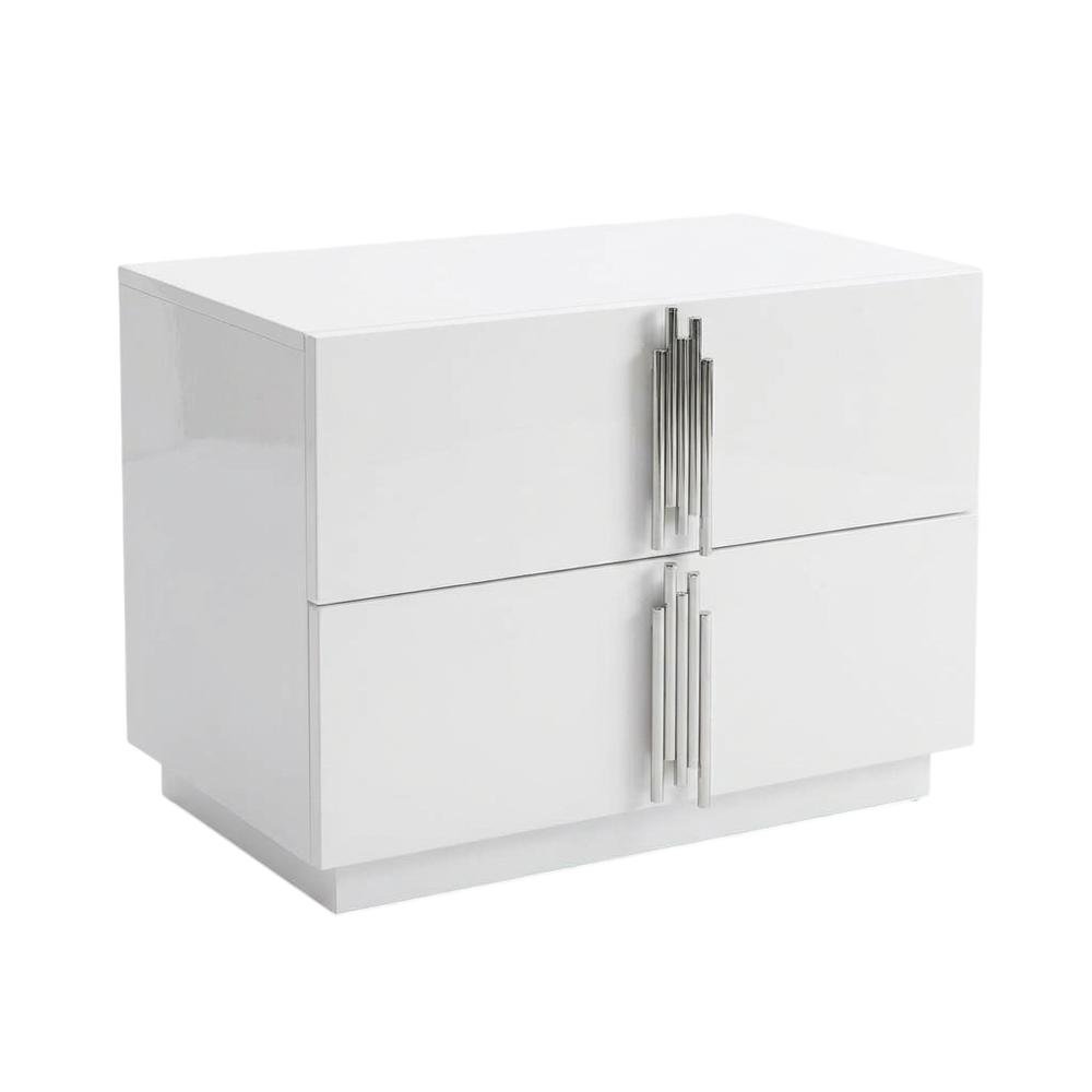 White and Stainless Steel Nightstand with Modern Design