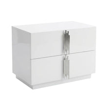 White and Stainless Steel Nightstand with Modern Design