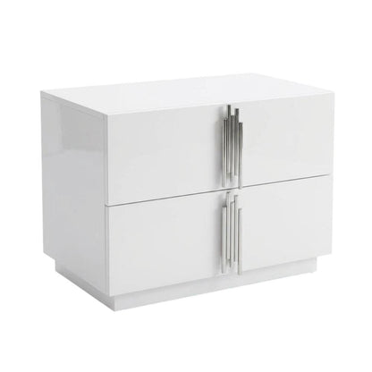 White and Stainless Steel Nightstand with Modern Design