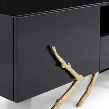Black Modern TV Stand with Engineered Wood Frame and Gold Accents
