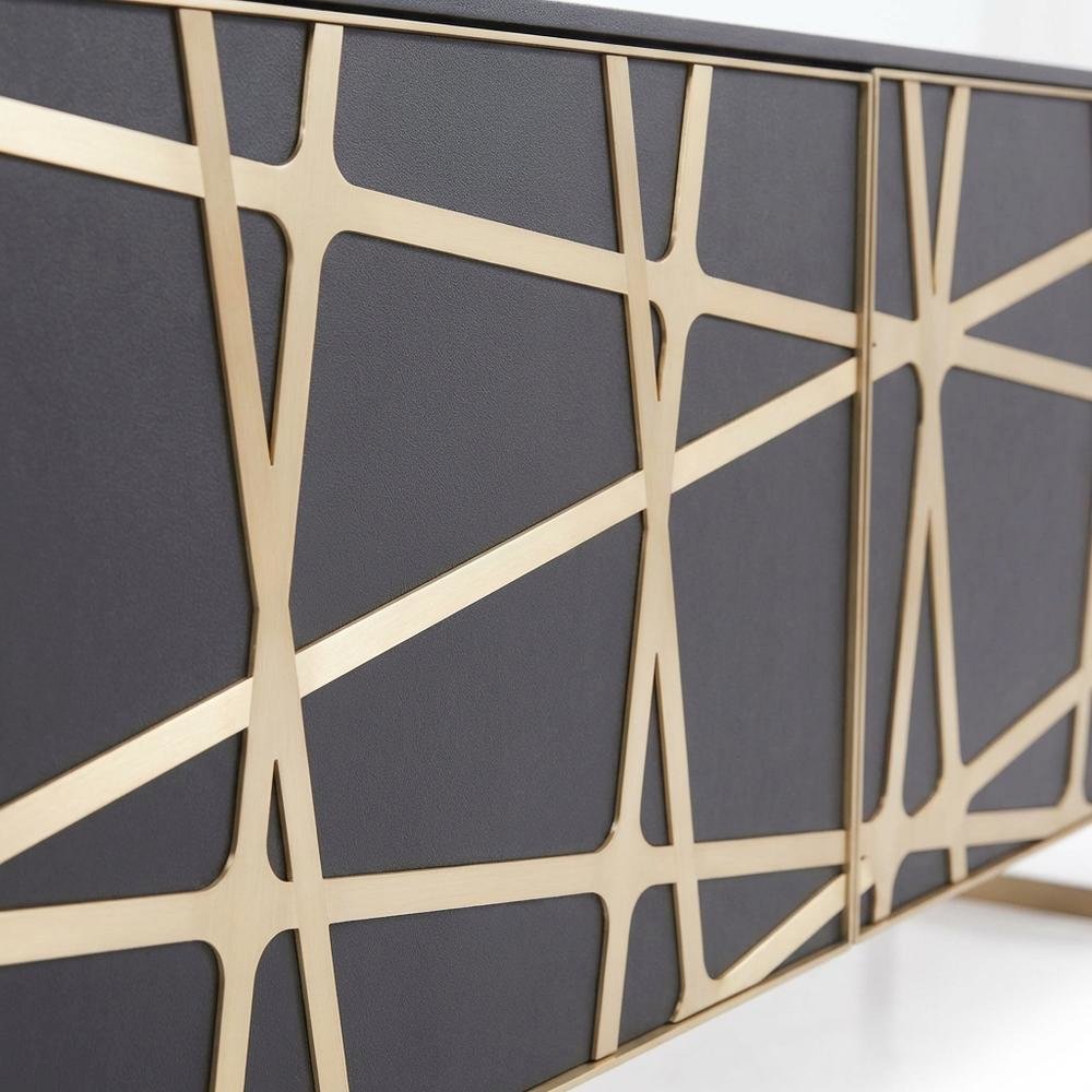 Modern Black TV Stand with Engineered Wood and Gold Accents for Living Room