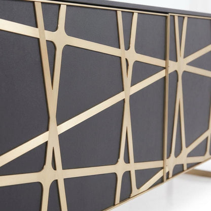 Modern Black TV Stand with Engineered Wood and Gold Accents for Living Room