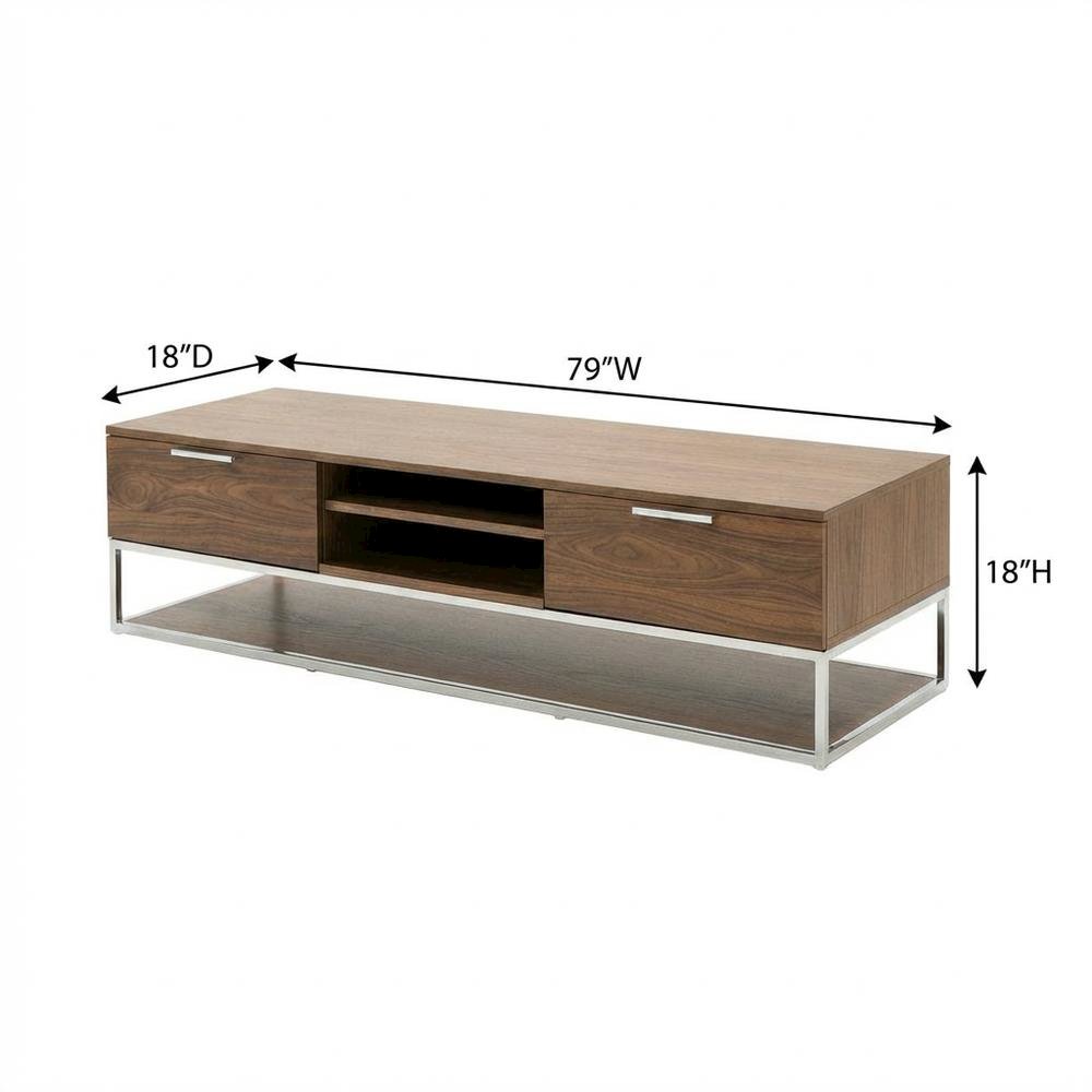 Modern Brown Walnut TV Stand with Engineered Wood and Metal Finish