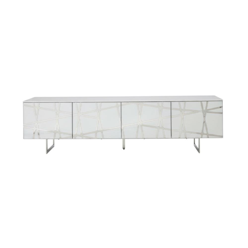 White Modern TV Stand with Engineered Wood Construction and Sleek Design