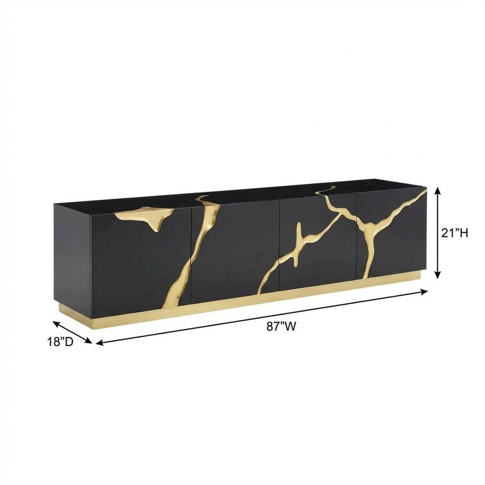 Black Contemporary TV Stand with Engineered Wood Finish and Metallic Accents