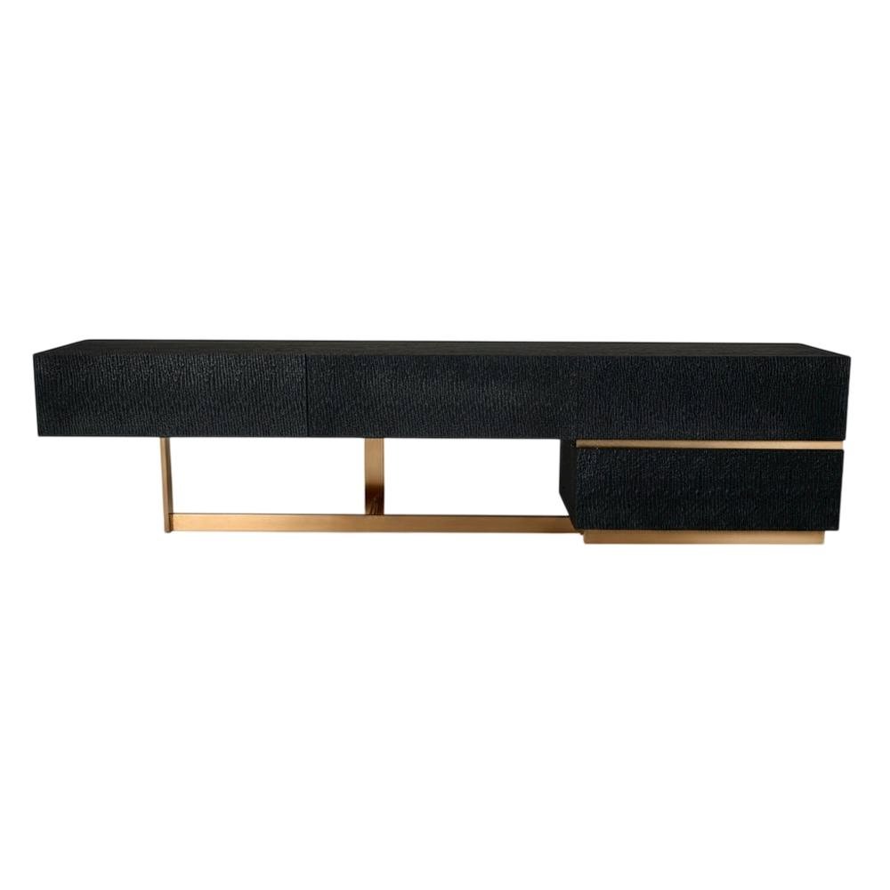 Black Ash TV Stand with Brushed Gold Accents and Engineered Wood