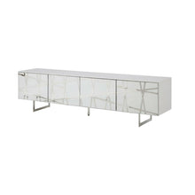 White Modern TV Stand with Engineered Wood Construction and Sleek Design