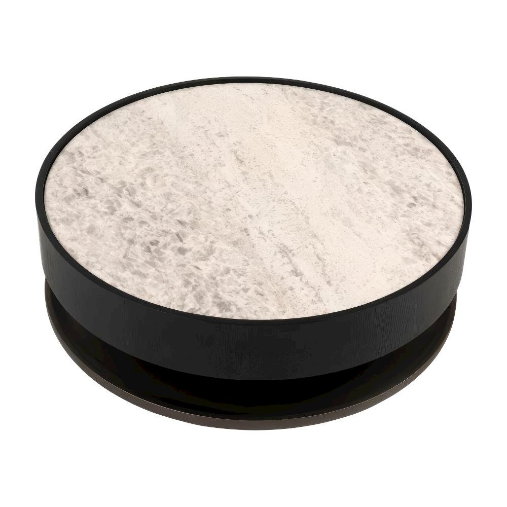 Black Ceramic Top Coffee Table with Manufactured Wood Base and Round Design