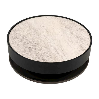 Black Ceramic Top Coffee Table with Manufactured Wood Base and Round Design
