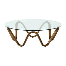 Brown Glass and Walnut Coffee Table with Wood Veneer Surface and Sturdy Frame