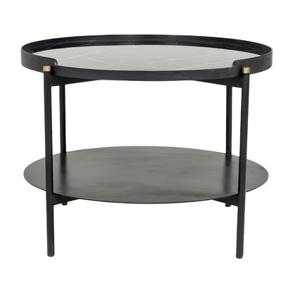 Black Metal Round Coffee Table with Marble Top and Modern Design