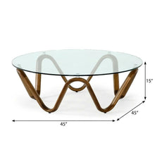 Brown Glass and Walnut Coffee Table with Wood Veneer Surface and Sturdy Frame