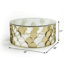 Gold Round Coffee Table with Glass Top and Steel Frame Modern Design 1-Piece