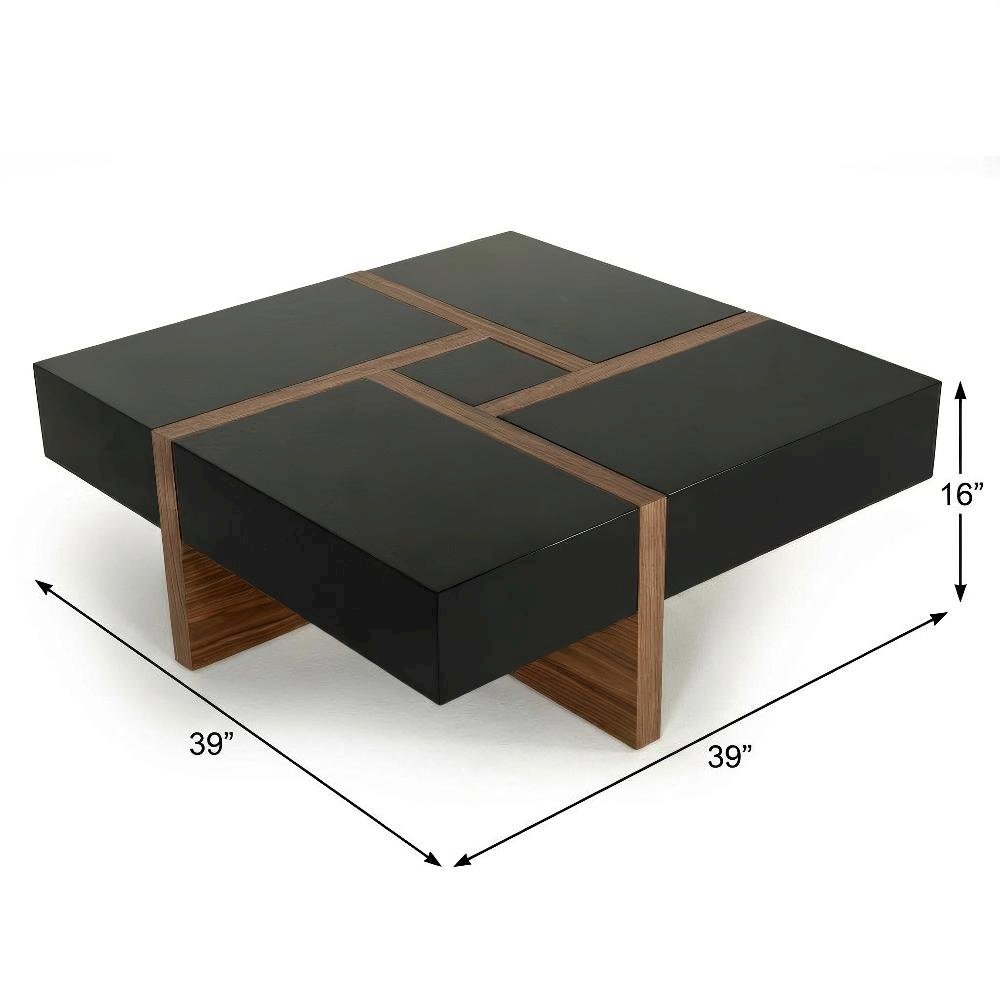 Black Coffee Table with Walnut Veneer Top and MDF Base Modern Design