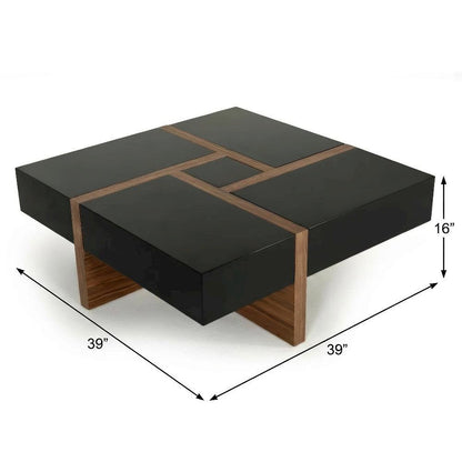 Black Coffee Table with Walnut Veneer Top and MDF Base Modern Design